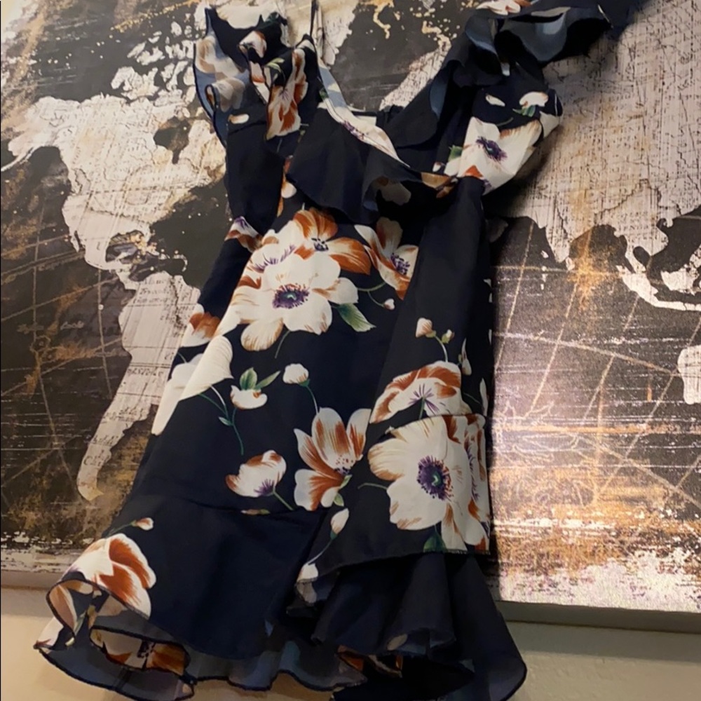 Flounce Cold Shoulder Ruffle Hem Floral Dress